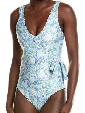 Summersalt X Markarian Mini-Ruffle Perfect Wrap One-Piece 8 Light Blue Floral